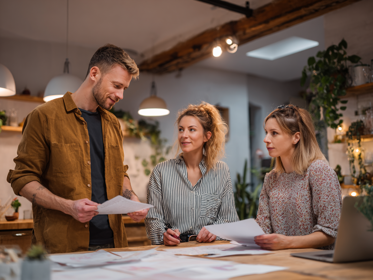 Сім'я з дітьми вивчає освітні матеріали про здорове харчування